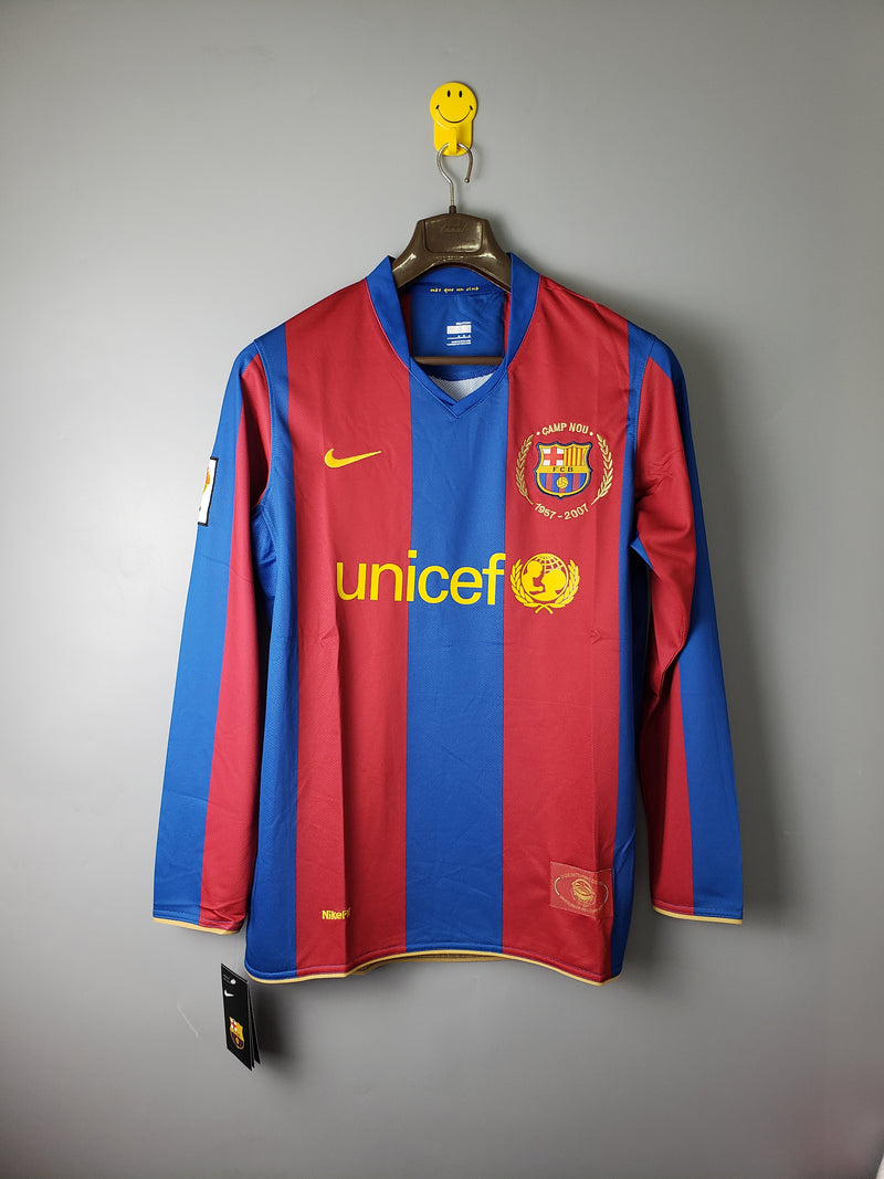 Camisa Retrô Barcelona 2007/08 Home Manga Longa